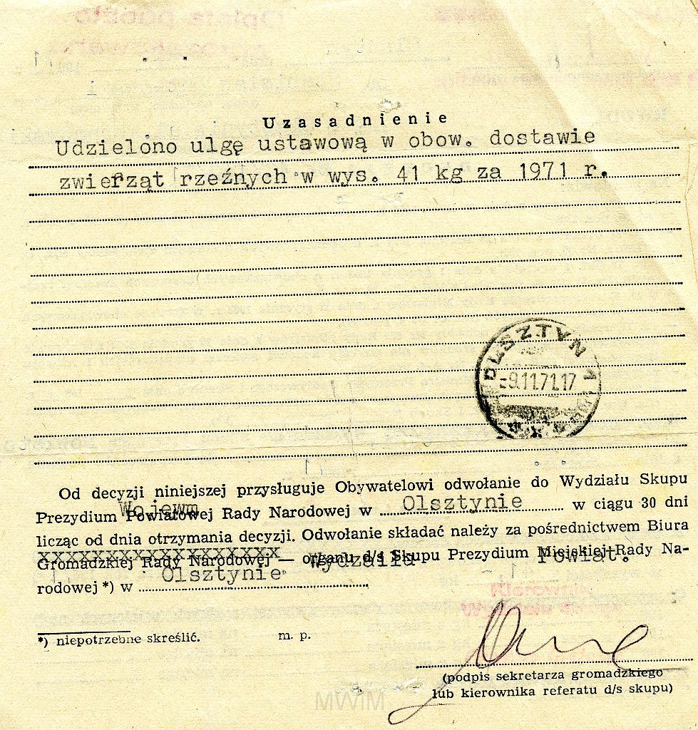 KKE 3552-a.jpg - Dokument . Stanisław Rutkowski dezyzja o przyznaniu ulg, Olsztyn, 1971 r.